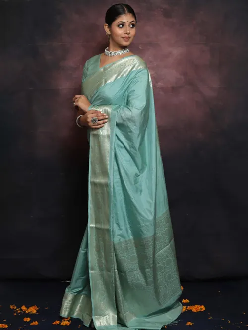 Katan Mango Silk Banarasi Jacquard Zari Border Design Saree